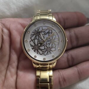 Betsey Johnson Gold Watch with Floral Design Fits 6 Inch Wrist Or Smaller